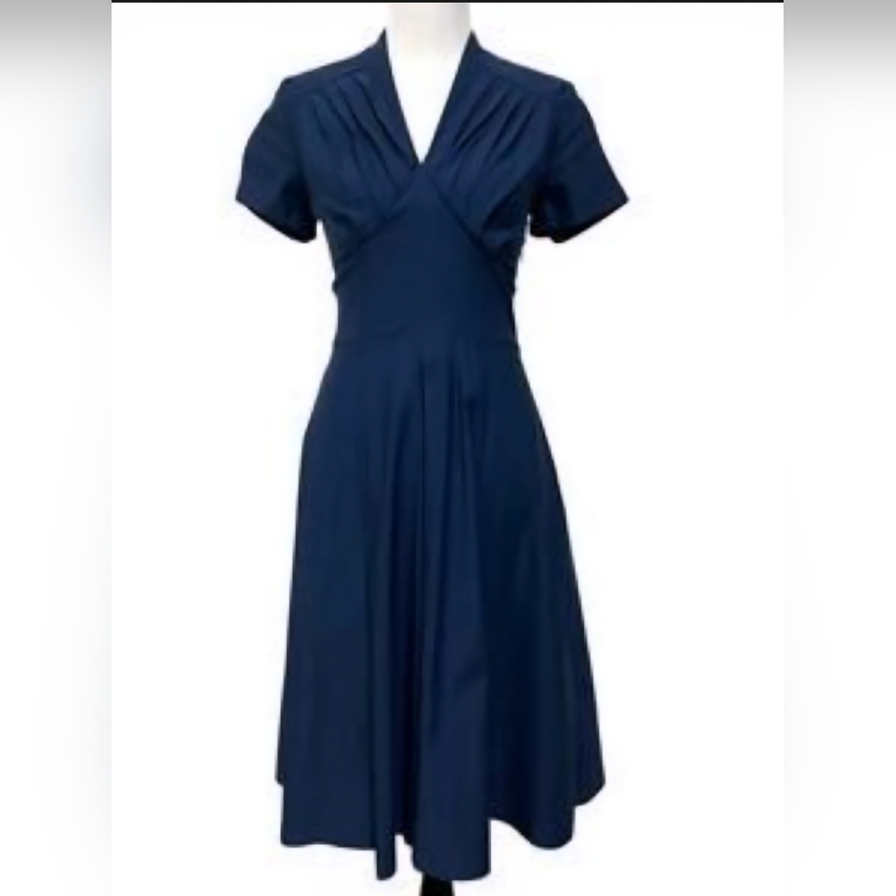 Miss Lulo Cotton Blend Midi Dress Sz Large Navy Blue 18-20" PTP, 40" Length